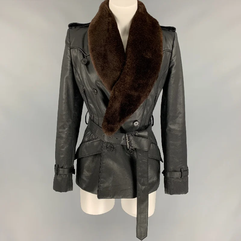 Warehouse Sale JEAN PAUL GAULTIER Size 6 Black Coated Cotton Double Breasted Belted Jacket