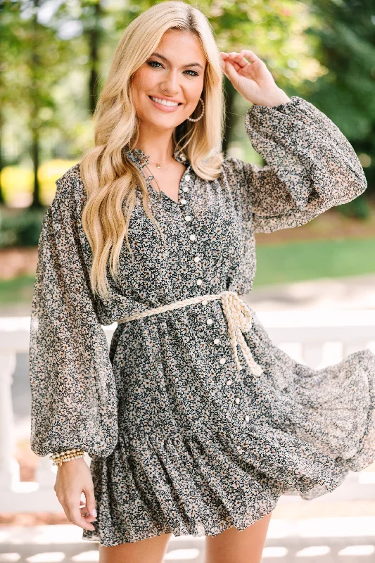 Buy Now Olivaceous: Save Your Love Black Ditsy Floral Dress