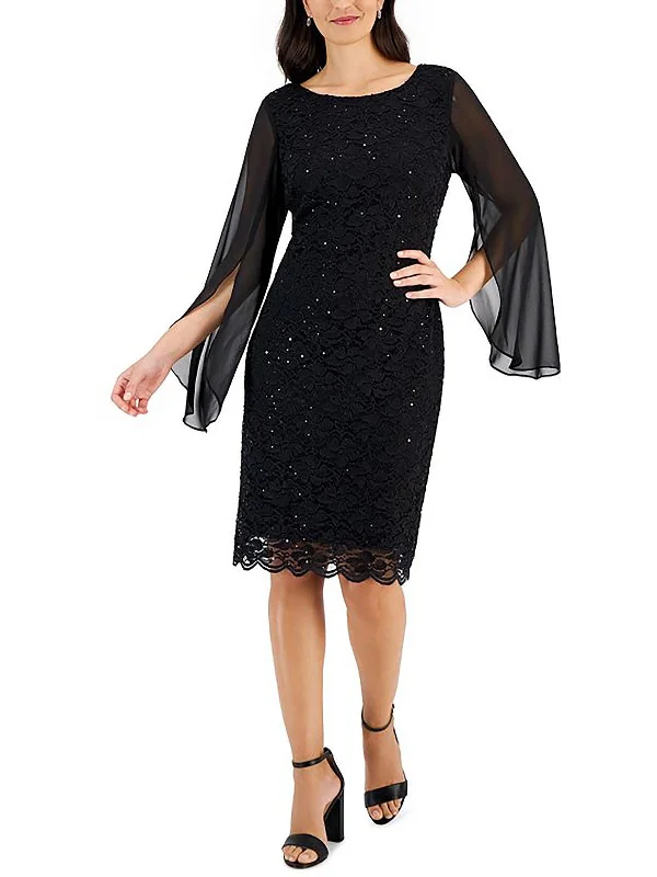 Special Promotion Womens Lace Overlay Knee Length Sheath Dress