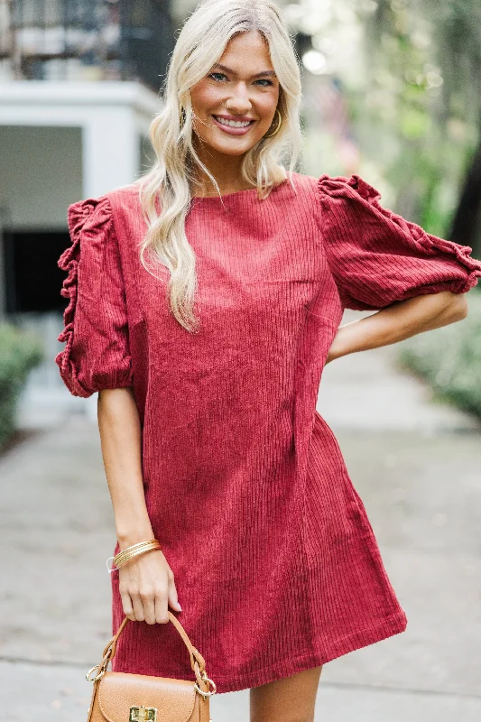 Final Clearance Don't Forget It Marsala Red Corduroy Dress