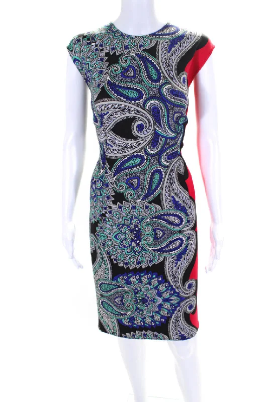Deep Discounts Lanvin Womens Stretch Paisley Print Sleeveless Sheath Dress Black Blue