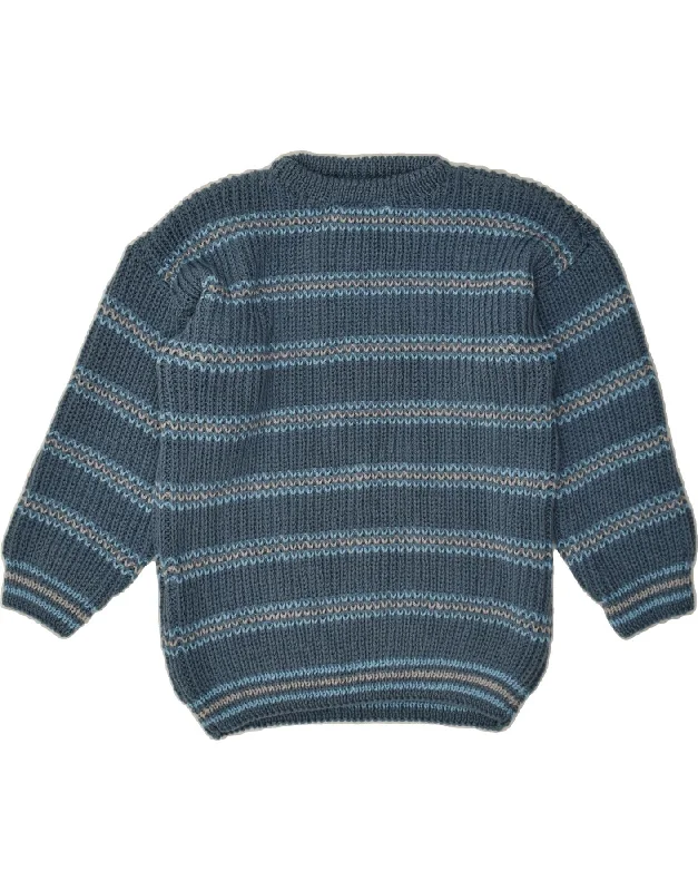 Price Slash VINTAGE Womens Crew Neck Jumper Sweater UK 16 Large Blue Striped