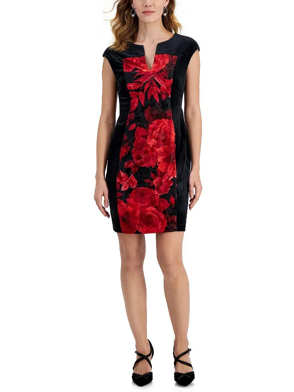 Early Access Petites Womens Velour Sleeveless Sheath Dress
