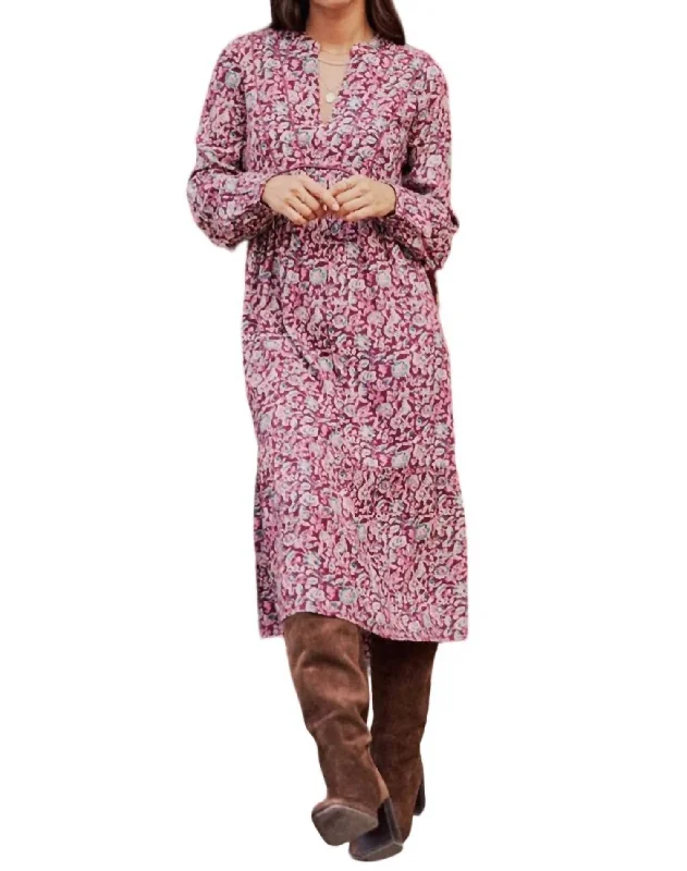 New Deals Magnolia Printed Midi Dress In Eggplant