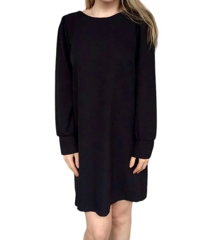 Huge Discounts Pleated Dress With Long Sleeve In Black