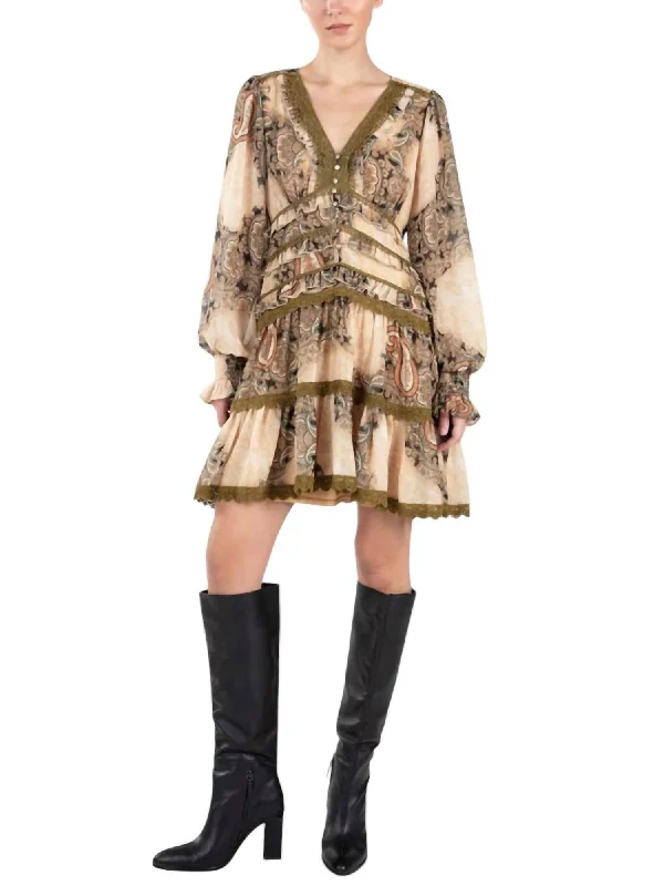 Exclusive Preview Paisley Print Ruffled Dress In Green Print