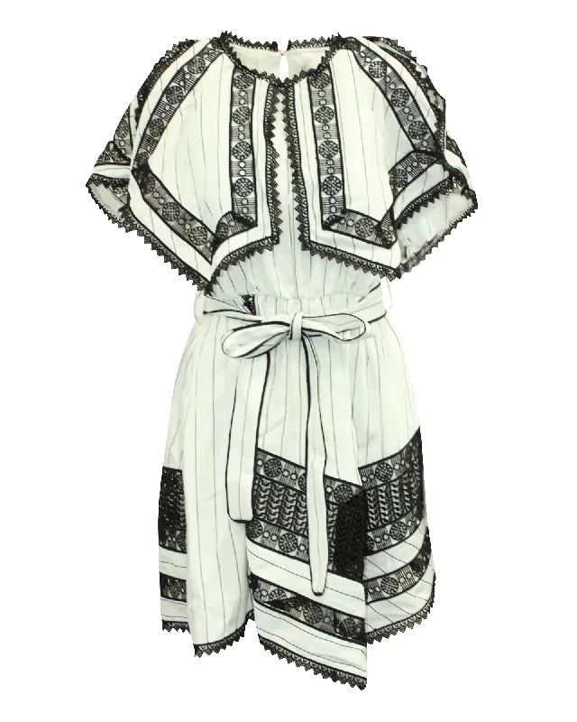 Get It Before It’s Gone Self-Portrait Monochrome Striped Handkerchief Dress with Lace in White Polyester