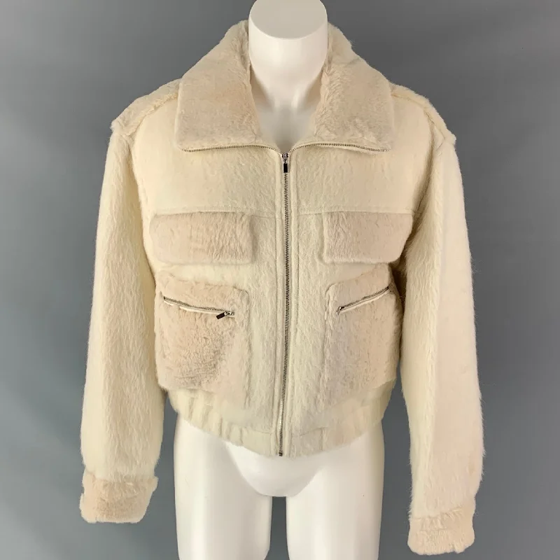 Take Advantage DIANE VON FURSTENBERG Size 8 Cream Wool / Alpaca Zip Up Jacket
