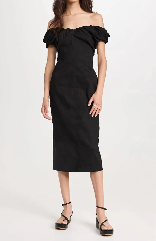 Special Promotion Women's Nora Dress, Off The Shoulder Pencil Midi In Black