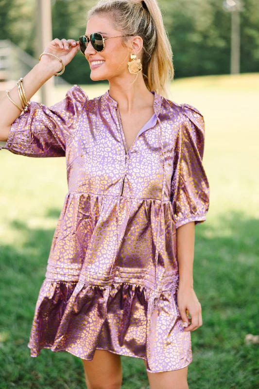Early Access Lead You Home Lavender Purple Leopard Babydoll Dress
