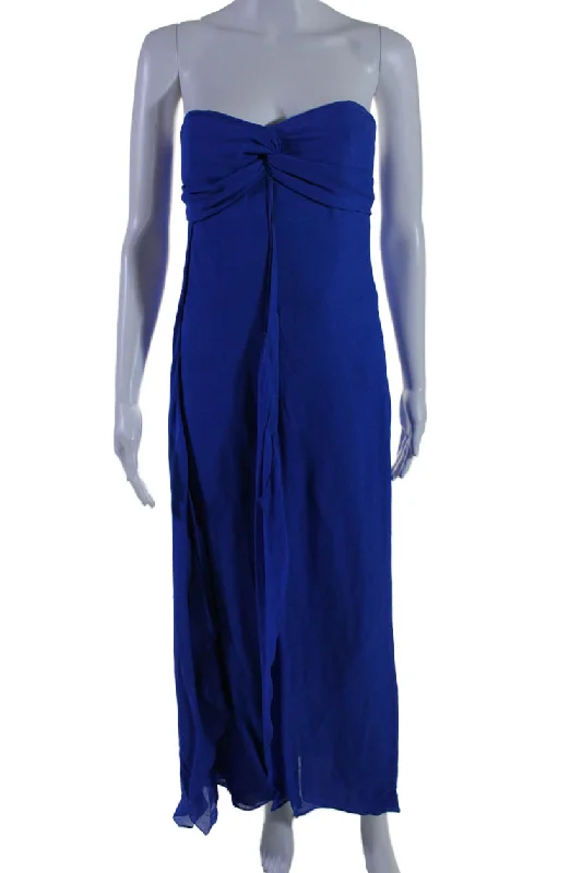 Price Rollback Ralph Lauren Purple Label Womens Royal Blue Strapless Ruffle Gown Dress