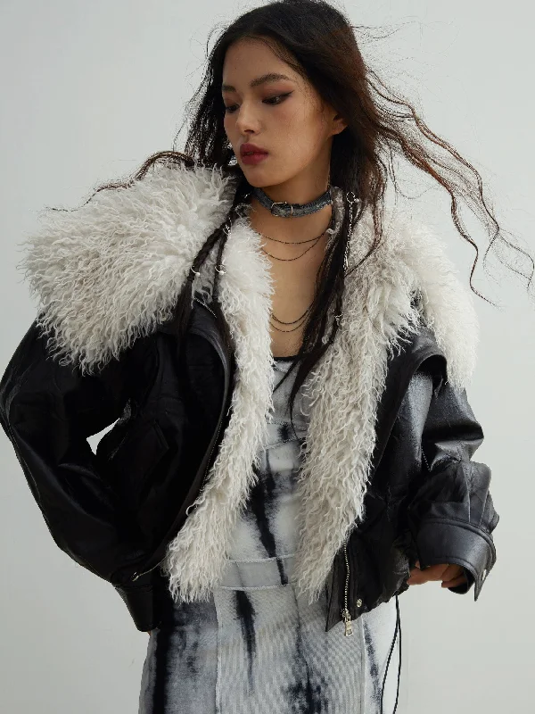 Daily Deals Faux Leather Jacket With Detachable Oversized Fur Collar
