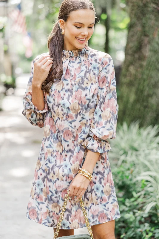 Weekend Special Beauty And Brains Cinnamon Brown Floral Shift Dress