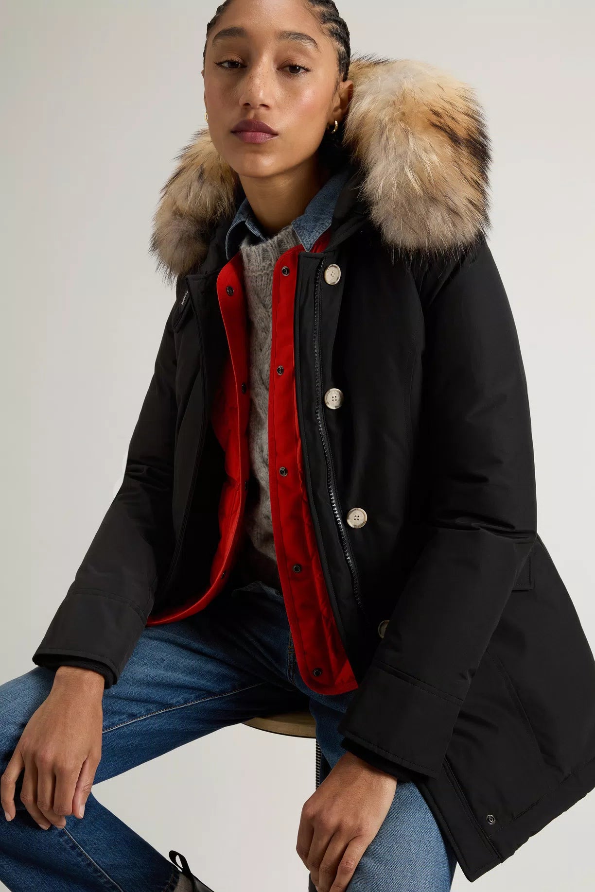 Markdown Madness Black Arctic Parka in Ramar Cloth with Four Pockets and Detachable Fur