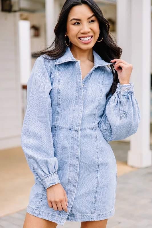 Super Deal Take It All Light Wash Denim Dress