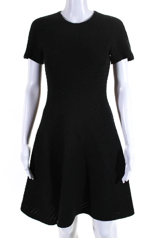 Super Sale Lela Rose Womens Short Sleeve Knit Crew Neck Fit & Flare Dress Black