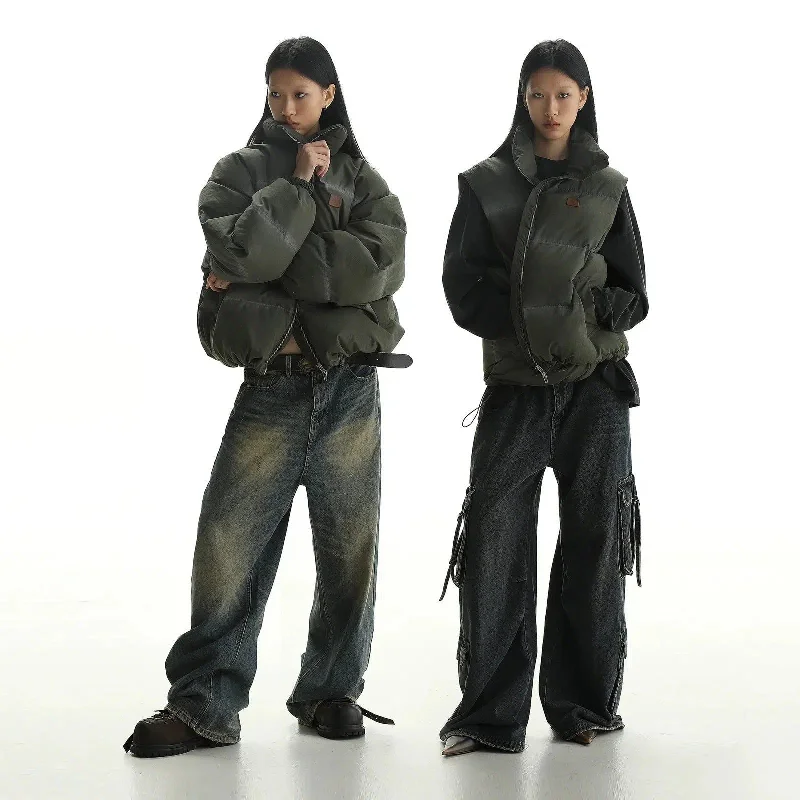 Limited Availability Puffer Jacket With Striped Fading And Zipper