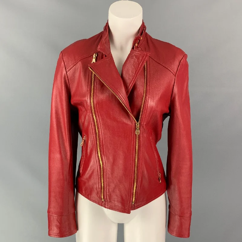 Sale Event BASIC IDEA Size M Red Leather Zip Up Jacket
