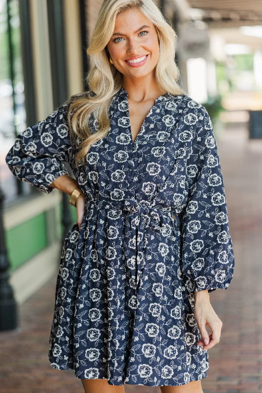 Limited Stock All That You Are Navy Blue Embroidered Dress