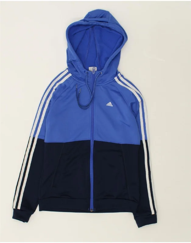Limited Availability ADIDAS Womens Zip Hoodie Sweater UK 4/6 XS Blue Colourblock Polyester
