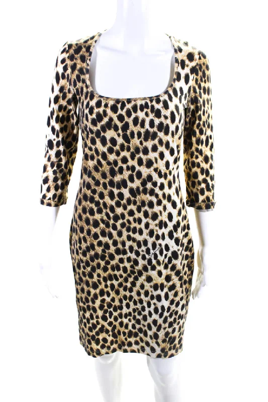 Price Drop Just Cavalli Womens Animal Print Scoop Neck Knee Length Dress Brown