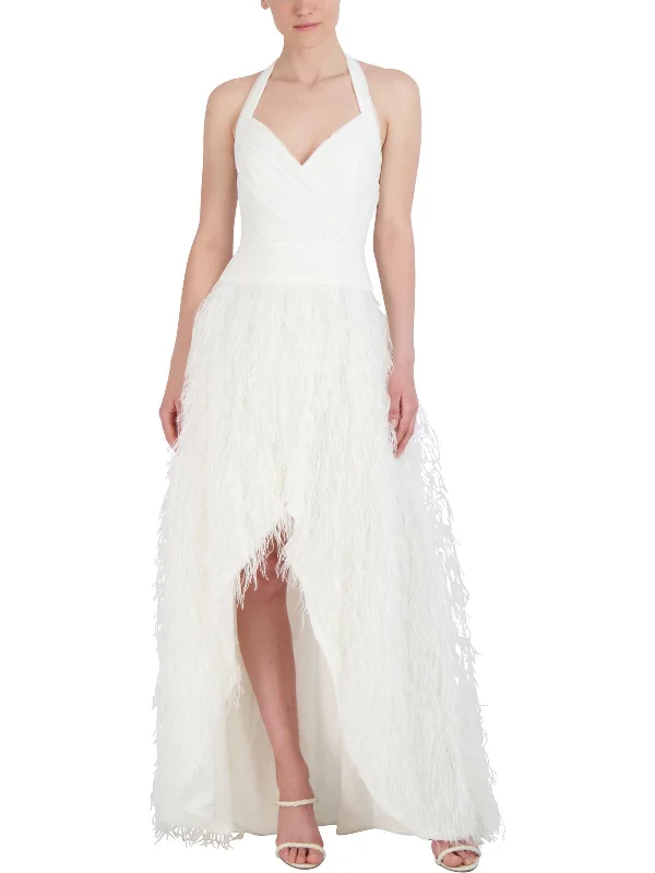 Huge Discounts Womens Hi-Low Feather Evening Dress