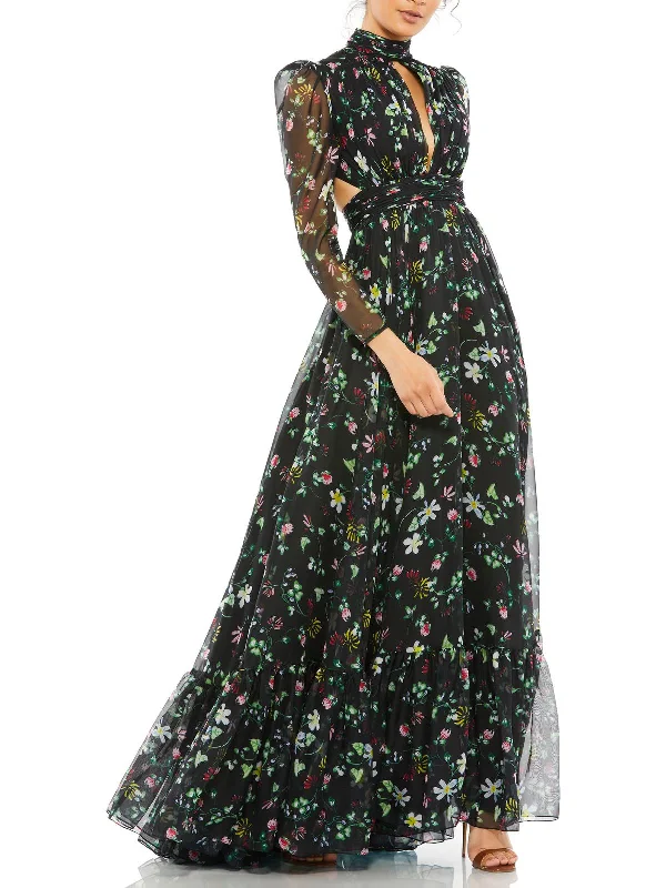 Extra Savings Womens Chiffon Floral Evening Dress
