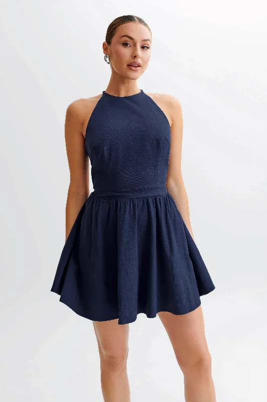 Deal Alert Carolina Cotton Halter Mini Dress - Navy
