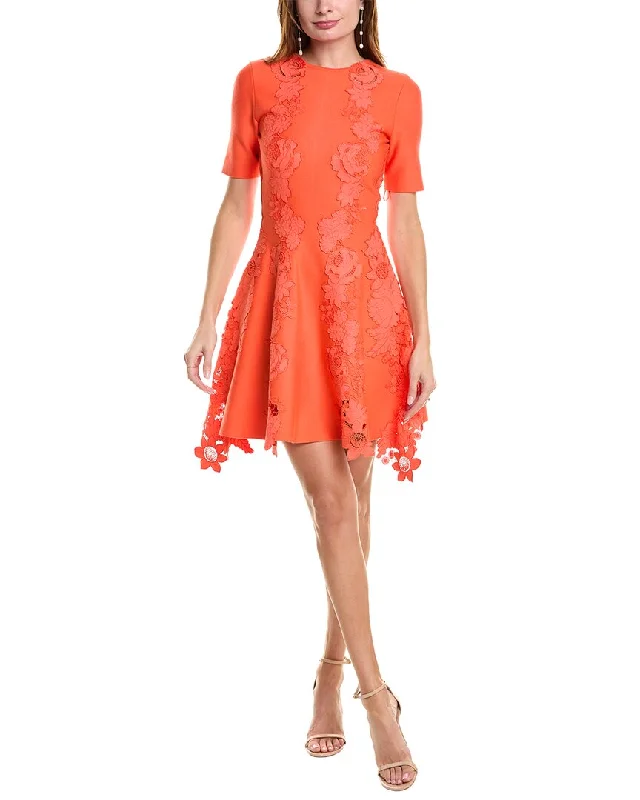 Shop and Save Oscar de la Renta Mixed Botanical Inset A-Line Dress