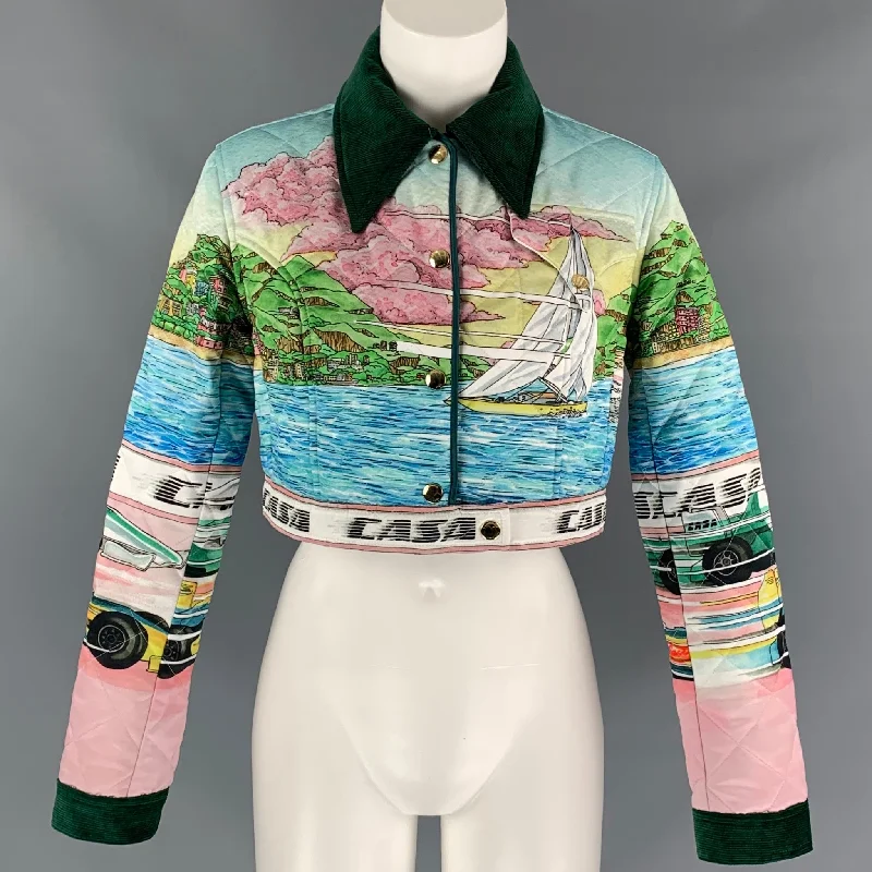 Extra Savings CASABLANCA Size XS Multi-Color Printed Satin Cropped Jacket