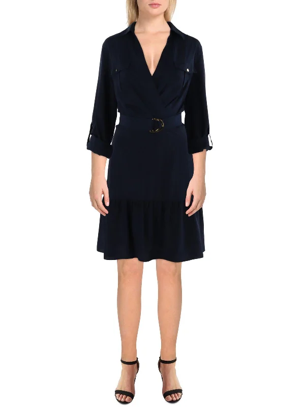 Super Deal Womens Collared Long Sleeve Shirtdress