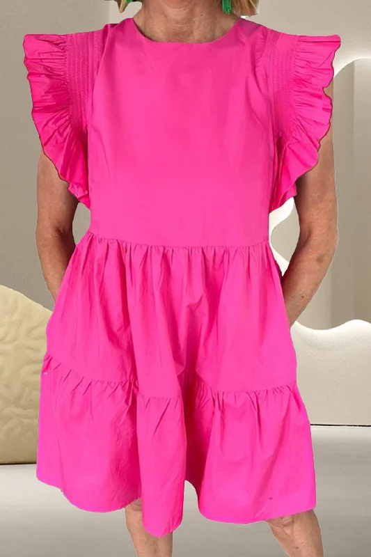 Can't Miss Ruffled Round Neck Cap Sleeve Mini Dress