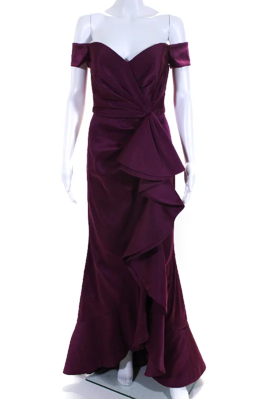 Referral Discount Badgley Mischka Womens Sangria Ruffle Gown Purple