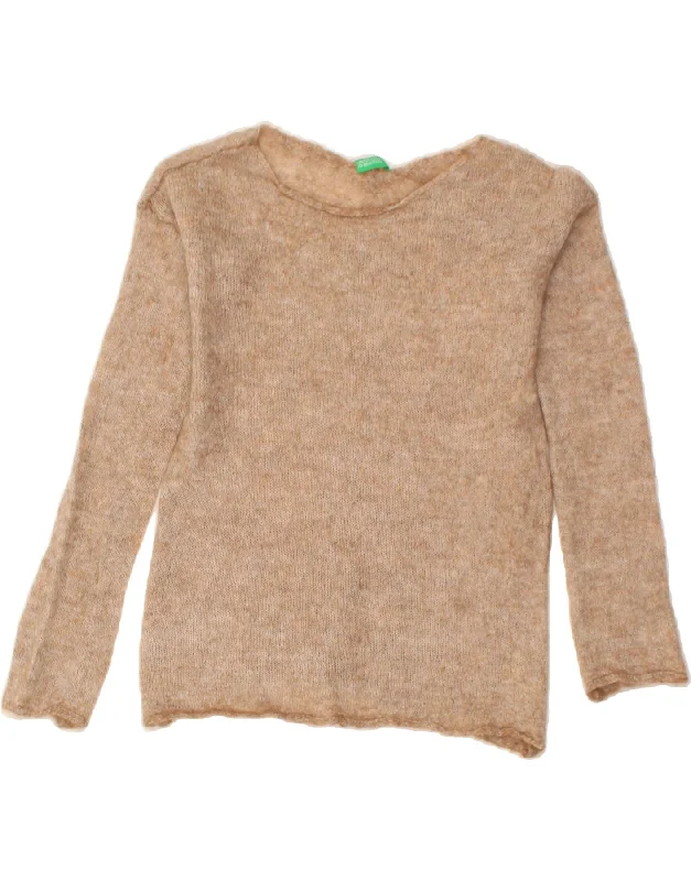 Limited Availability BENETTON Womens Boat Neck Jumper Sweater UK 12 Medium Beige