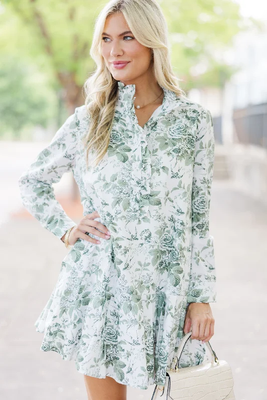 Great Deals Looking For You Olive Green Toile Babydoll Dress