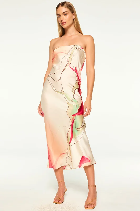 Season Finale Sale Misa - Thara Strapless Midi Dress - Divine Marble