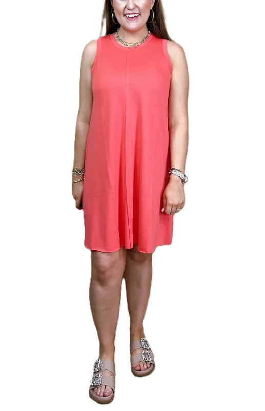 Don't Miss Inman Ribbed Dress In Coral Pink