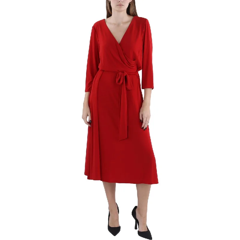 Special Discount Womens Surplice 3/4 Sleeve Midi Dress