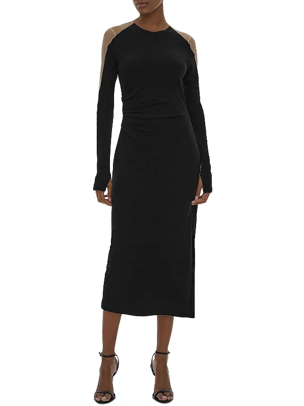 Act Fast Womens Ruched Mid Calf Midi Dress