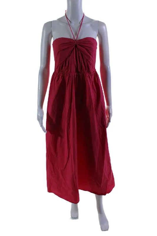 Grand Opening Sale Xirena Womens Cotton Smocked Back Midi Halter Neck Adilyn Dress Dark Pink