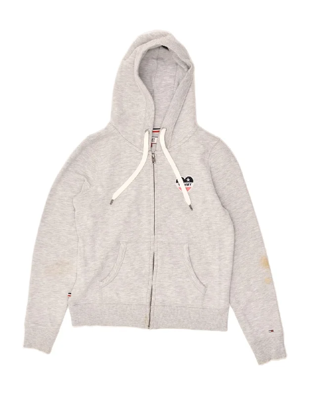 Act Now TOMMY HILFIGER Womens Zip Hoodie Sweater UK 12 Medium Grey Cotton