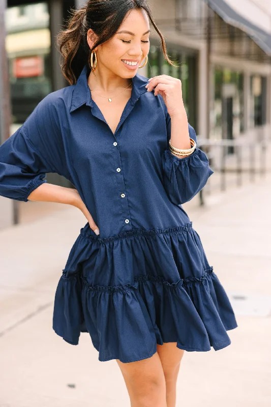 Inventory Reduction Longing For You Navy Blue Tiered Babydoll Dress