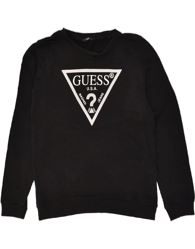 Special Offer GUESS Womens Graphic Sweatshirt Jumper UK 16 Large  Black Cotton