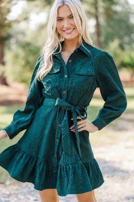 Last Chance Hold My Hand Emerald Green Corduroy Dress