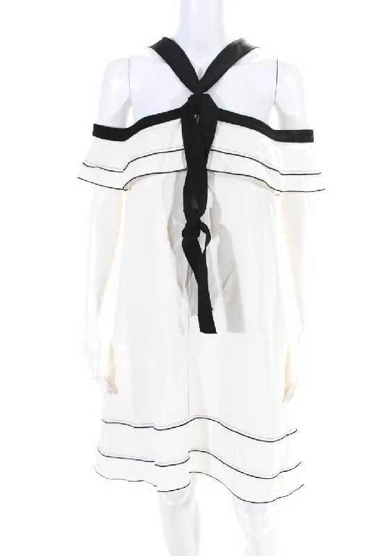 Fantastic Offers Proenza Schouler Womens Back Zip Ruffled Cold Shoulder Dress White Black