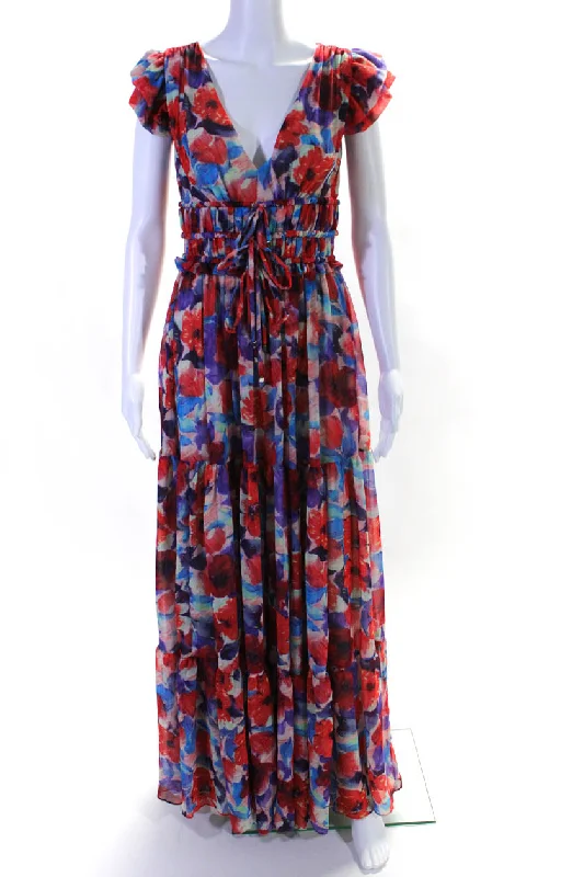 Closeout PatBO Womens Floral Print V Neck A Line Maxi Dress Multi Colored