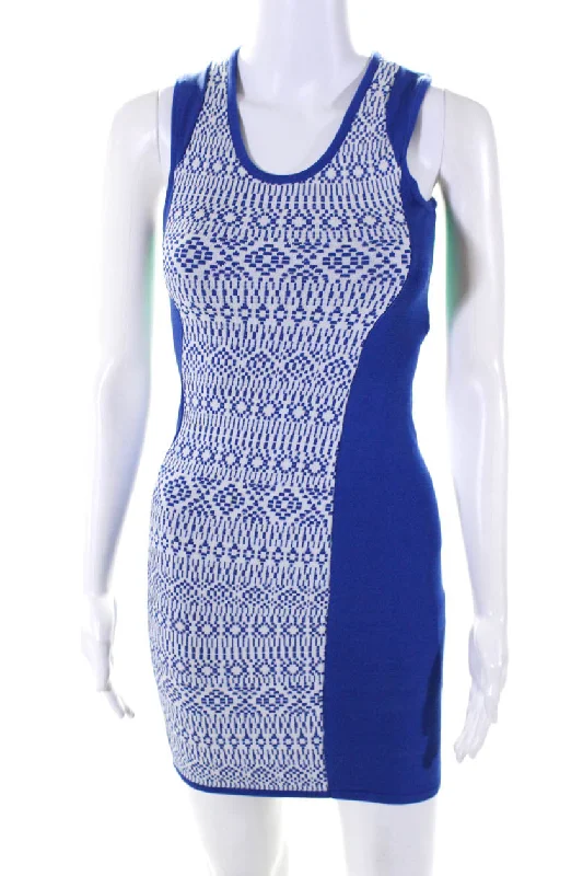 Steals and Deals Cut25 by Yigal Azrouel Womens Body Con Dress Blue White