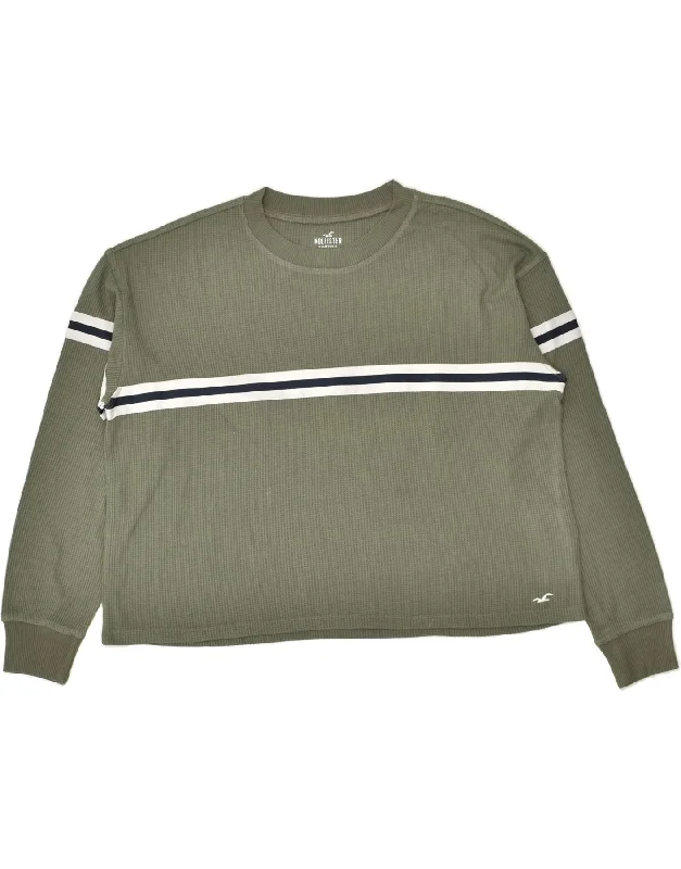 Price Smash HOLLISTER Womens Crop Sweatshirt Jumper UK 12 Medium Khaki Polyester