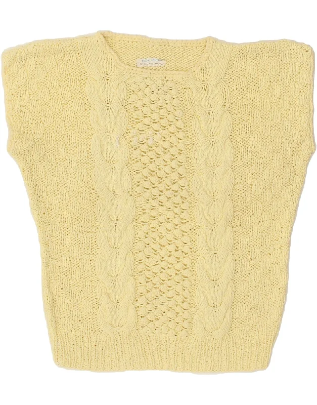 Special Offer VINTAGE Womens Short Sleeve Crew Neck Jumper Sweater UK 12 Medium Yellow