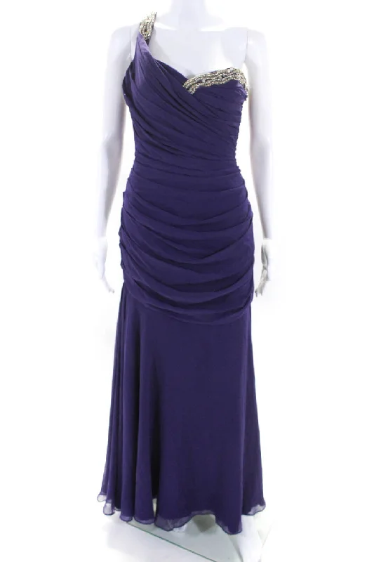 Weekend Special Rafael Cennamo Womens Silk Crystal Detail Pleated 1 Shoulder Dress Purple